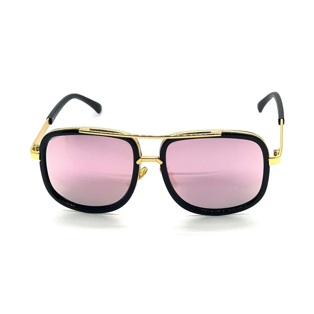 Aviator‎ Sunglasses Square Frame Gold Accent Mirrored Lens Fashion Shades Lentes